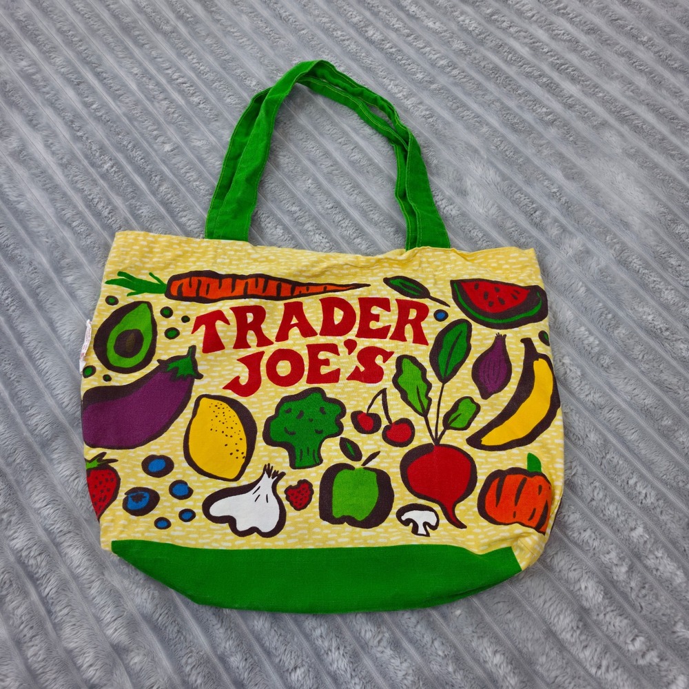 Trader Joes Fruit Vegetable Print Cotton Canvas Tote Bag Reusable Grocery USA